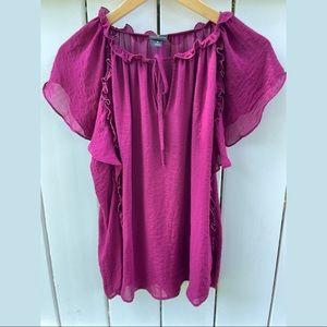 Worthington Burgundy Ruffle Top